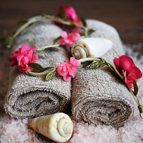 spa services towels and bath salts